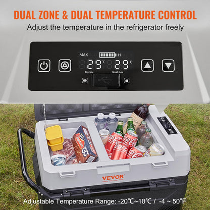 Glacière Électrique Portable De 38 L Réfrigérateur De Voiture Portable 12/24 V CC 100-240 V CA Frigo Voiture Double Zone 0,708 Kw.H -20 °C À 10 °C Réglable Congélateur Pour Camion Bateau Camping