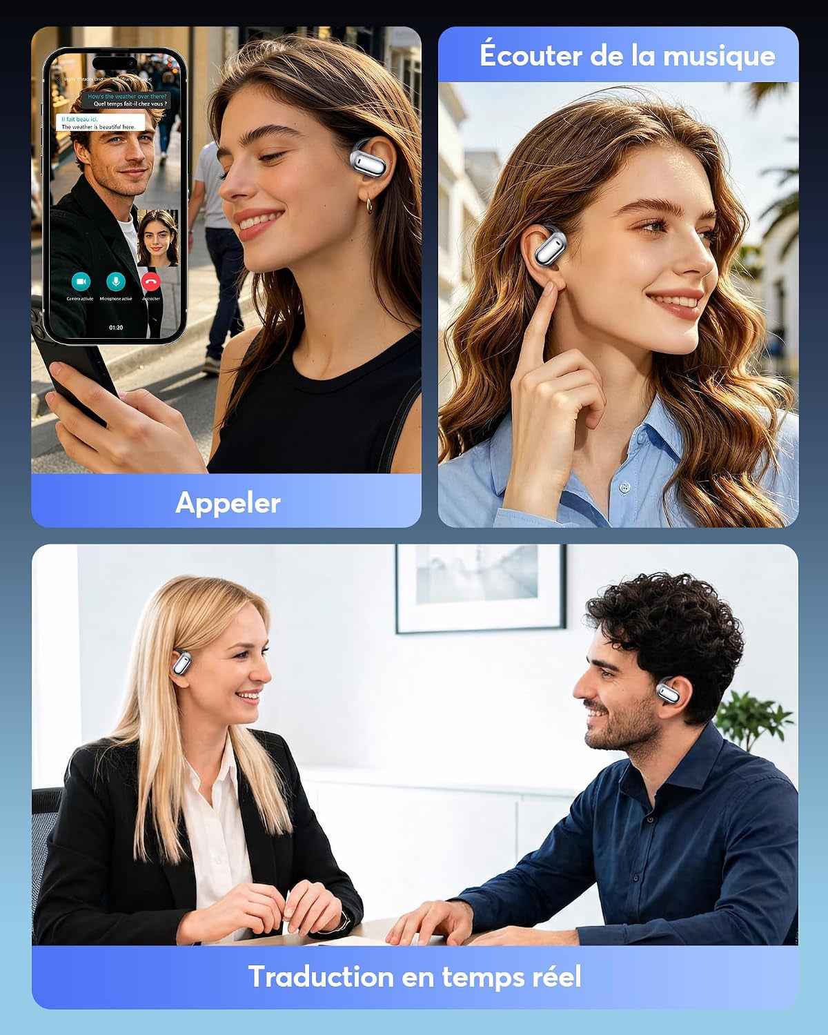 AI Écouteurs Traduction Instantanée 198 Langues 80H Bluetooth 6.1 | Oreillette Traducteur 8 Modes Affaires Voyage Étude, Noir
