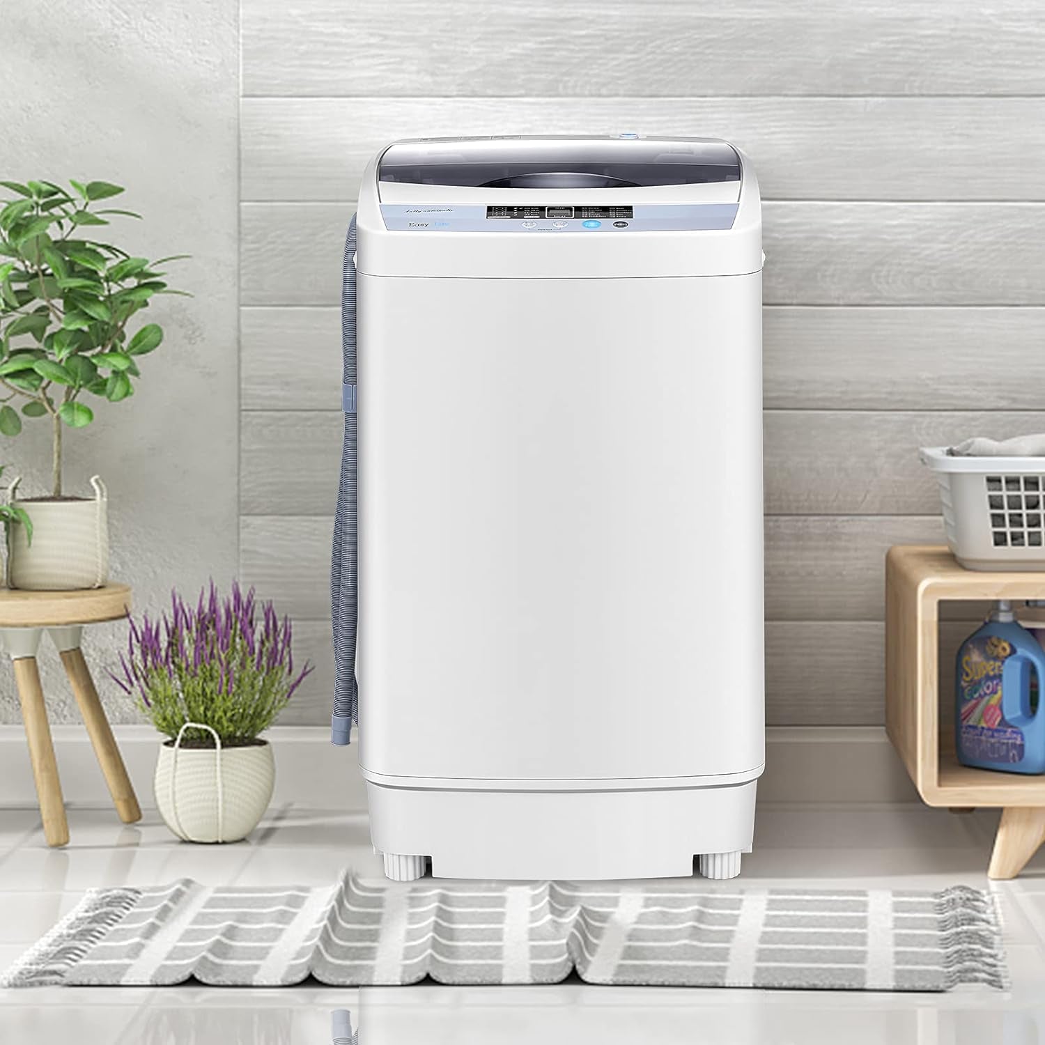 Machine À Laver Automatique 10 Programmes Avec Volume Du Tambour 45L, Mini Lave-Linge Avec Capacité De Lavage De 4,5 Kg Avec Fonction De Séchage, 50 X 50,3 X 85,3 Cm