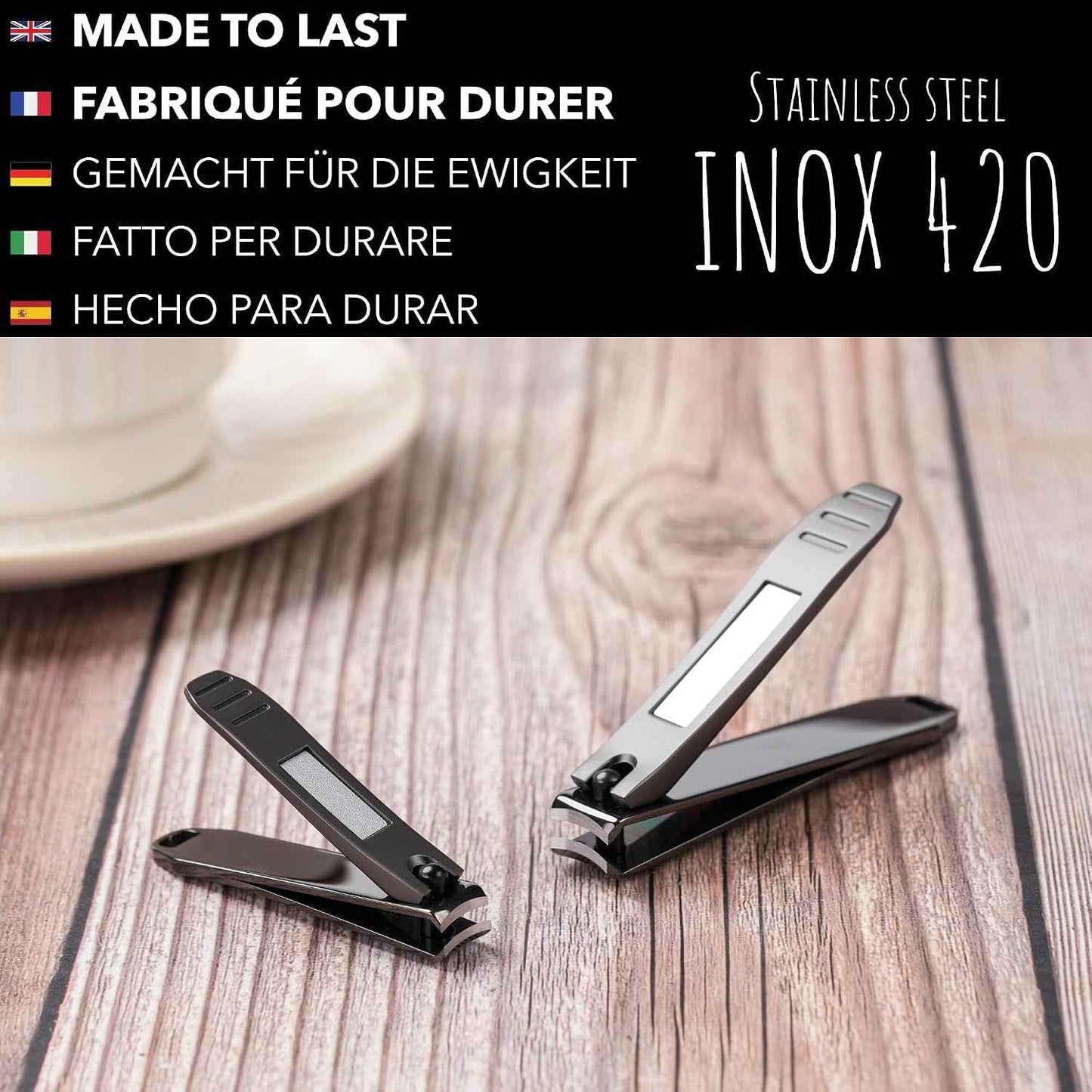 Coupe Ongle Professionnel En Acier Inoxydable [GARANTIE 5 ANS] Marque Française - Kit De 2 Coupe-Ongles Petit Et Grand - Avec Lime Intégrée Et Étui De Rangement