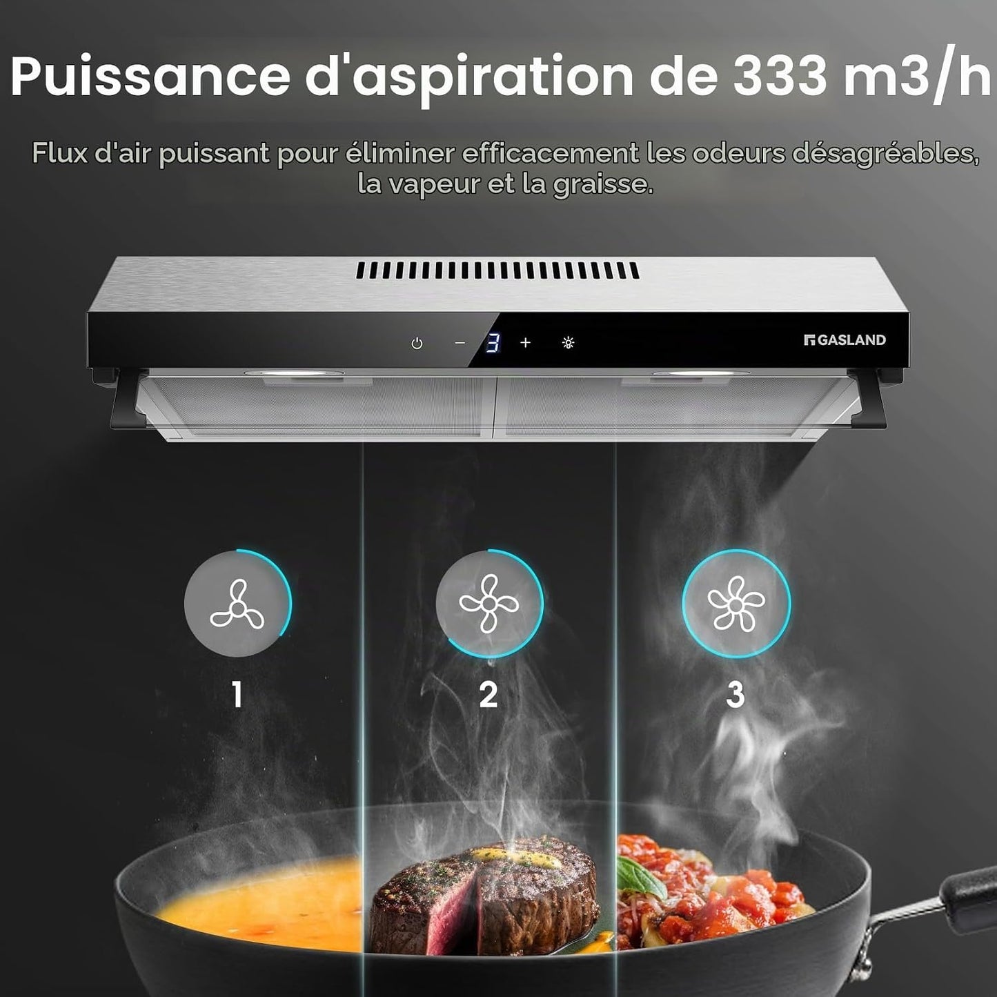 Chef UC60SS Hotte Aspirante Design À Double Moteur 60Cm Hotte Aspirante Silencieuse 333 M³/H Touch Control Hotte Sous Plan Hotte Aspirante Acier Inoxydable Argenté Avec Filtre À Charbon Actif