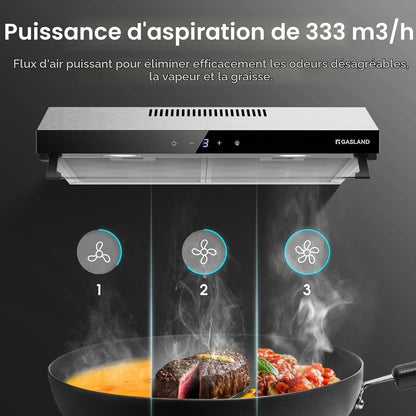 Chef UC60SS Hotte Aspirante Design À Double Moteur 60Cm Hotte Aspirante Silencieuse 333 M³/H Touch Control Hotte Sous Plan Hotte Aspirante Acier Inoxydable Argenté Avec Filtre À Charbon Actif