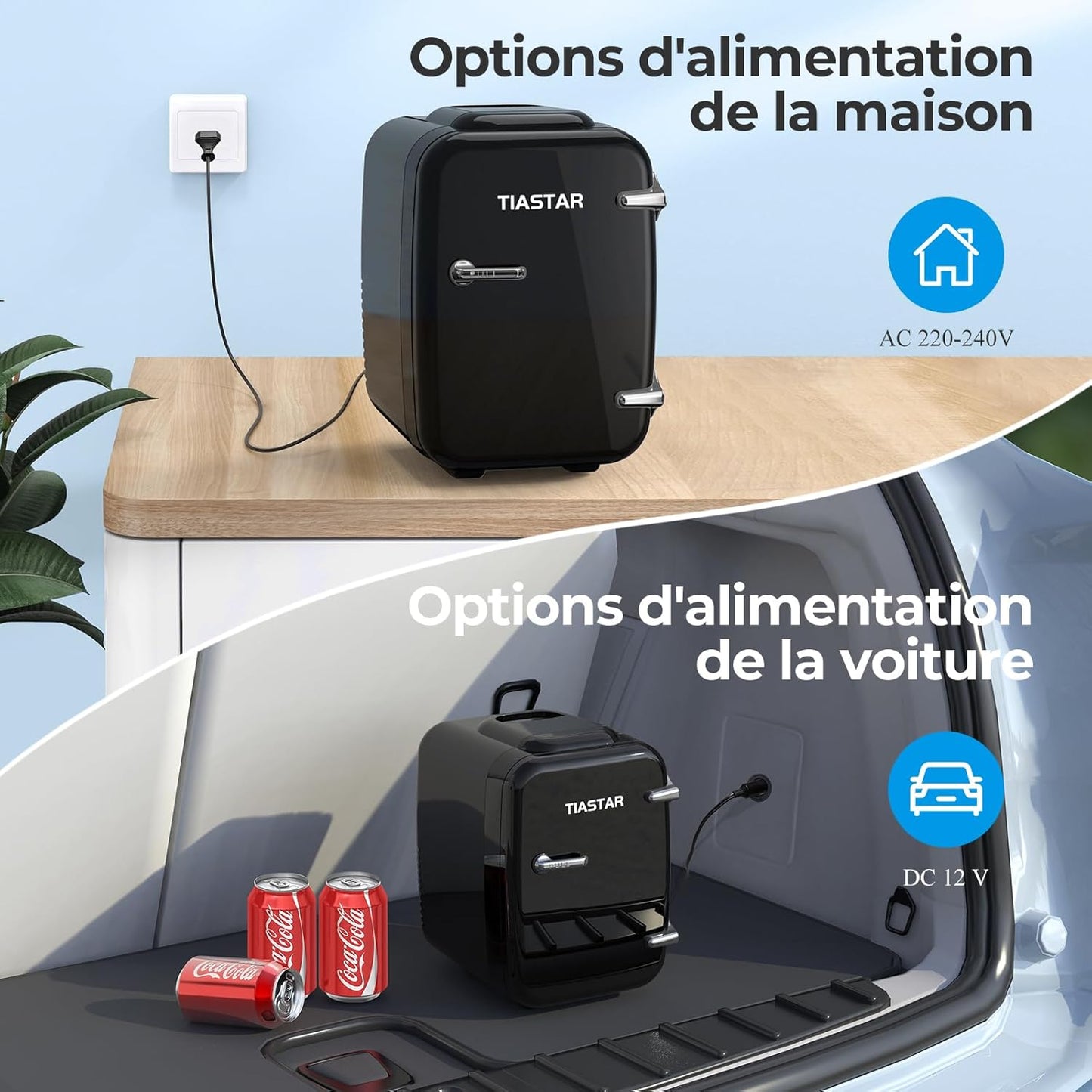 Tiastar Mini Frigo Portable, 4 Litres /6 Boîtes Boissons & Soin De La Peau Mini Petit Frigo Pour Chambre, Voiture, Bureau, Deux Vitesses - Refroidisseur Et Réchauffeur (Noir)