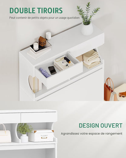 Meuble À Chaussures, 16 Paires, 2 Abattants (80L Cm), Blanc | Armoire À Chaussures, Séparateur Réglable, Grande Capacité, Pour Entrée, Couloir, Chambre, SR45303X