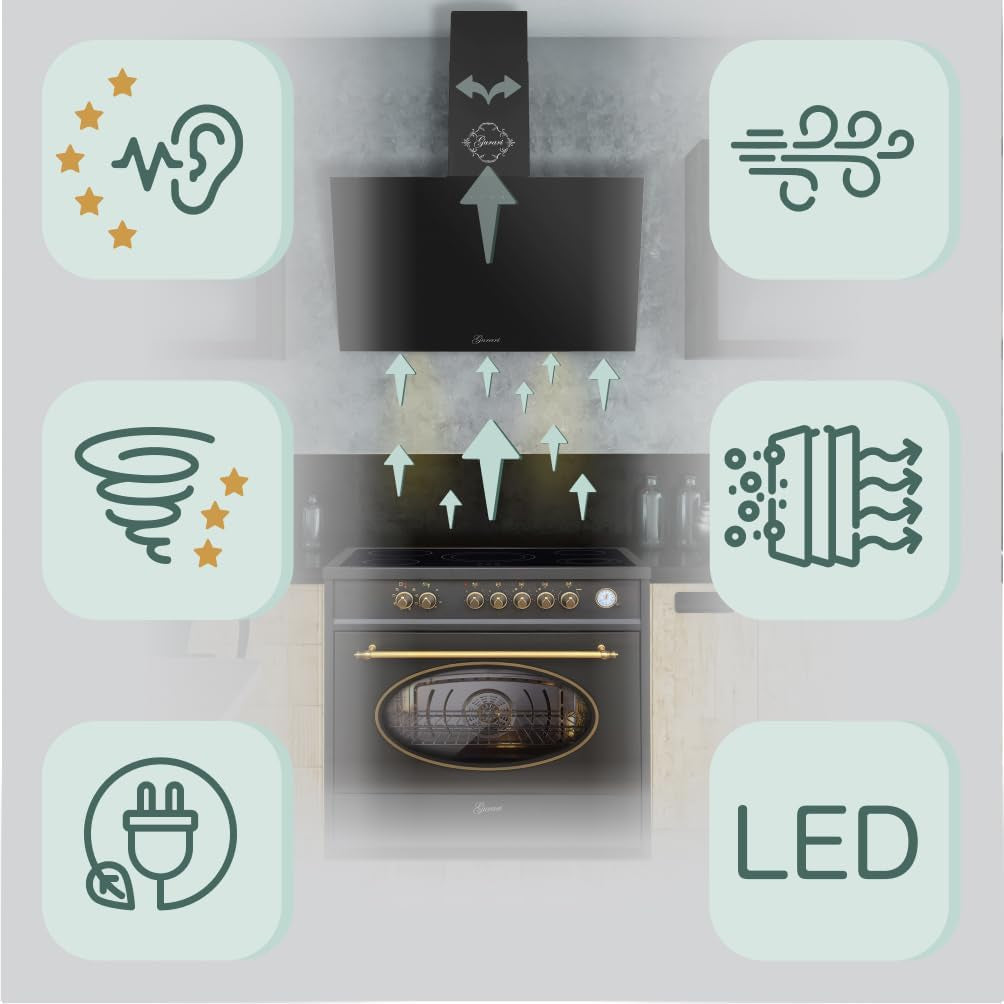 Hotte Aspirante 80 Cm - 286,8 BL Prime - Noir - Verre - Hotte Murale - Air Convection/Évacuation - Hotte Aspirante - 1000 M³/H - Avec Télécommande - Classe A