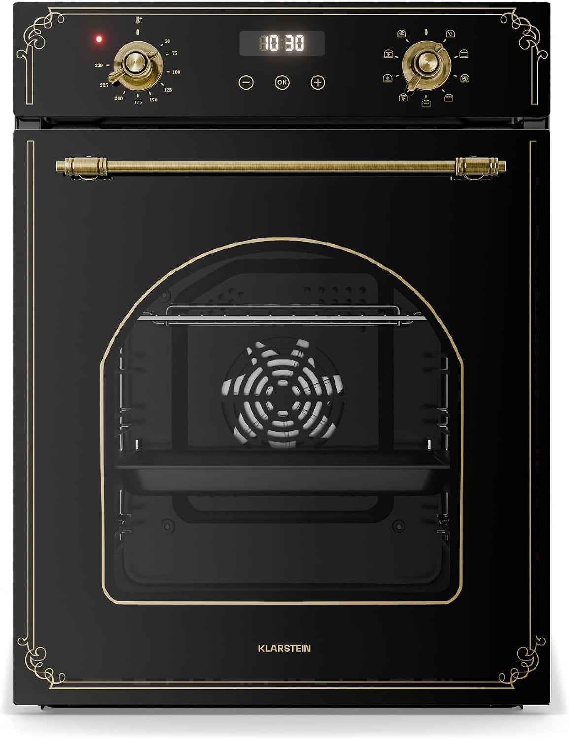 Klarstein Elizabeth Slim Four Encastrable 45 Cm - 49 L, 9 Fonctions, Minuterie Numérique, Nettoyage Vapeur, Gril Ventilé, Classe Énergétique A, Verre Trempé Noir