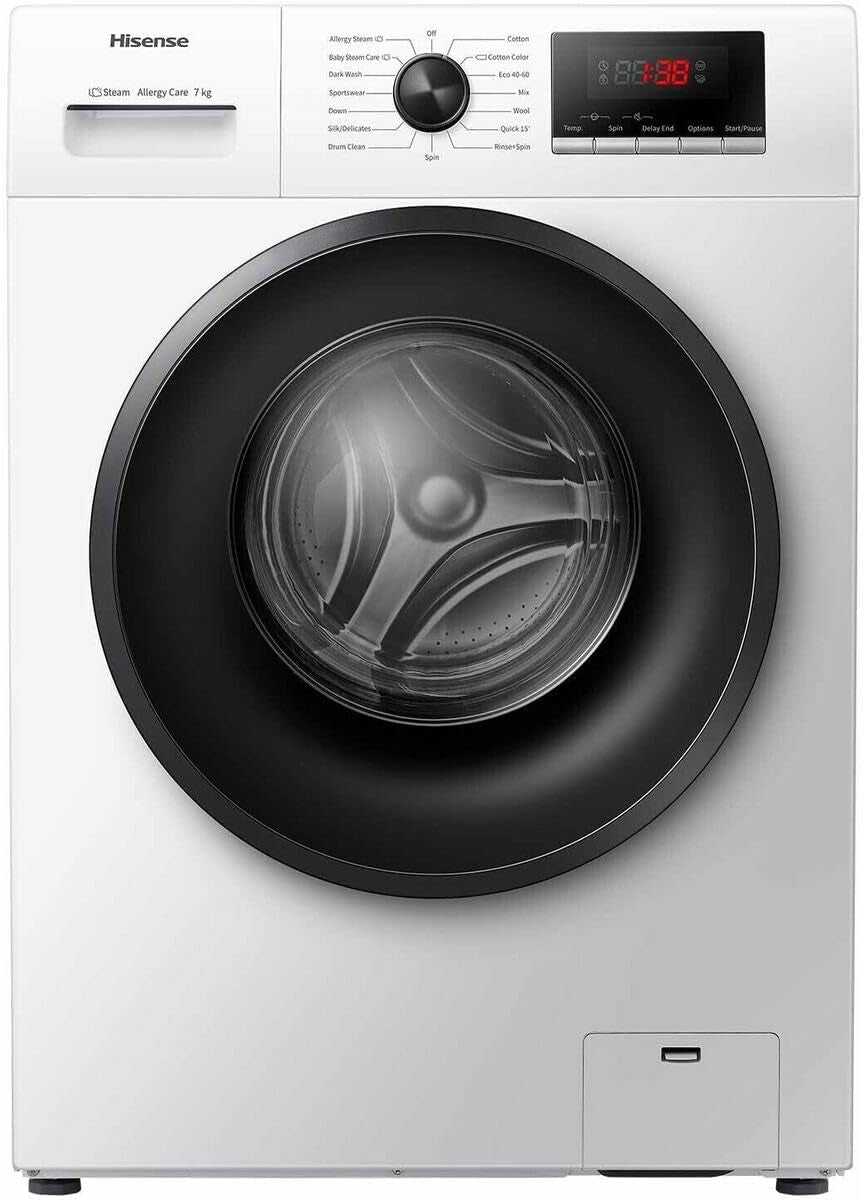 Hisense WFVB7012EM - Lavatrice a Carica Frontale 7 Kg, 1200 Tr/Min, 15 Programmes, Vapore, Affichage LED, Programma Rrapido, Partenza Ritardata, Child Lock01