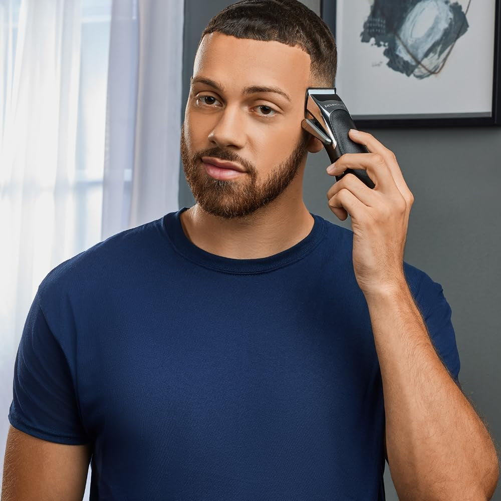 Tondeuse Cheveux [Kit Coiffeur Professionnel] Stylist Noir & Argent (Lames Céramique Auto-Affûtées, Secteur/Sans Fil-Batterie Lithium, 8 Sabots, Mallette Pro + Accessoires) Tondeuse HC363C