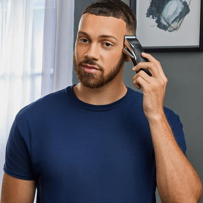 Tondeuse Cheveux [Kit Coiffeur Professionnel] Stylist Noir & Argent (Lames Céramique Auto-Affûtées, Secteur/Sans Fil-Batterie Lithium, 8 Sabots, Mallette Pro + Accessoires) Tondeuse HC363C