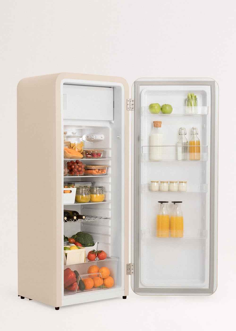 / RETRO FRIDGE 150 Brique/Réfrigérateur Sable Avec Poignée Brique Et Congélateur 281L / 102W, Faible Consommation, 150 Cm, 3 Étagères, Régulateur De Température, 60X60X150 Cm