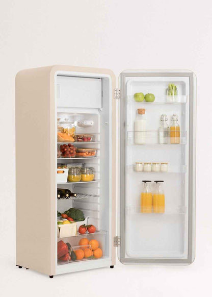 / RETRO FRIDGE 150 Brique/Réfrigérateur Sable Avec Poignée Brique Et Congélateur 281L / 102W, Faible Consommation, 150 Cm, 3 Étagères, Régulateur De Température, 60X60X150 Cm