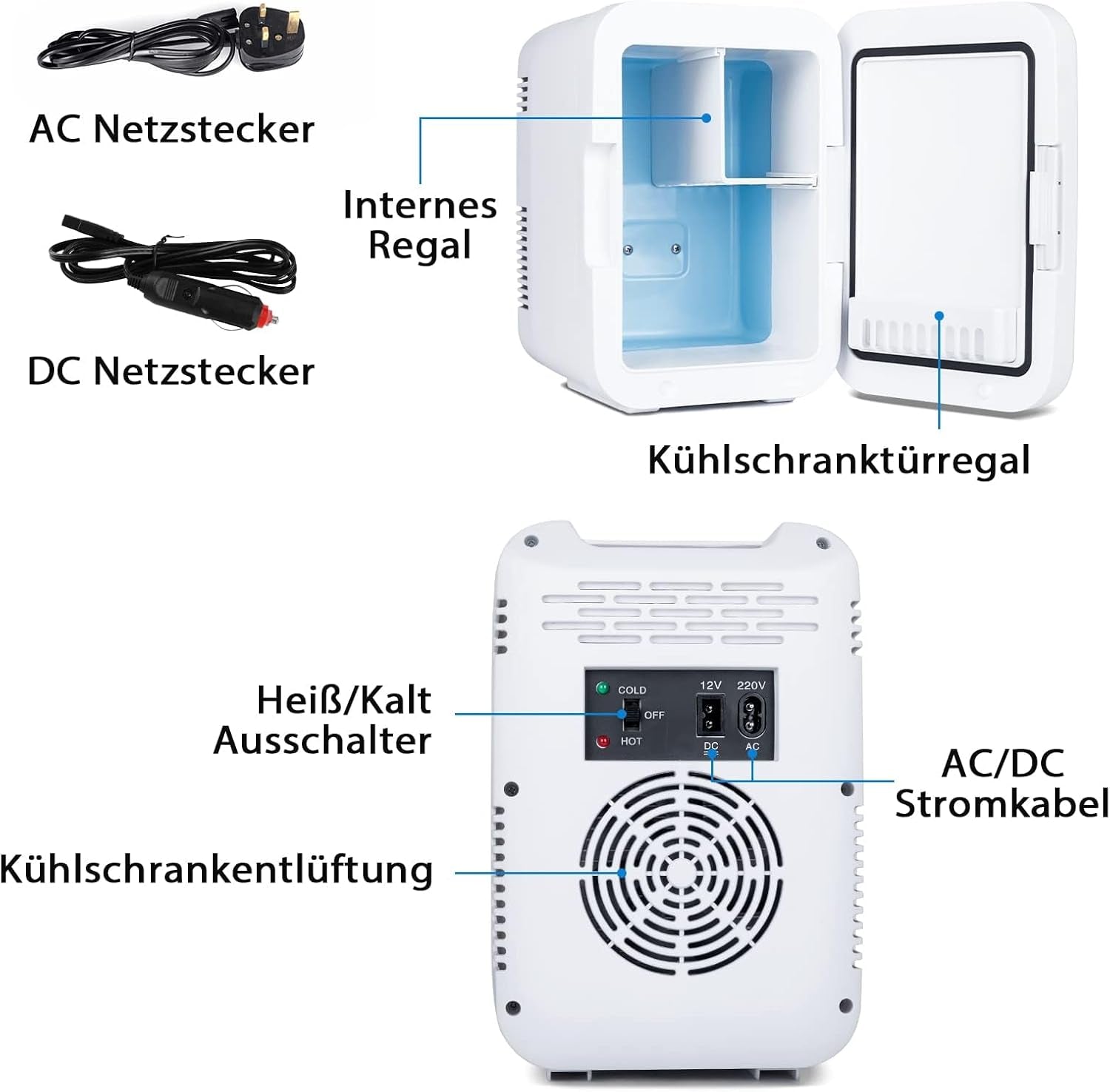 YOURLITE Mini Frigo De Chambre 2 En 1 4 Litres, Refroidissement Et Chauffage, Mini Réfrigérateur Portable AC/DC Convient Pour Conserver Les Aliments, Adapté Pour Chambre À Coucher, Bureau