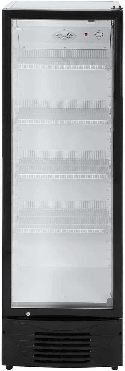 Frigo À Boissons Réfrigérateur Bar Vitrine RCGK-W320 (Cadre Noir, 320 Litres, 210 Watts, Jusqu'À 228 Cannettes, 4 Tablettes Réglables)