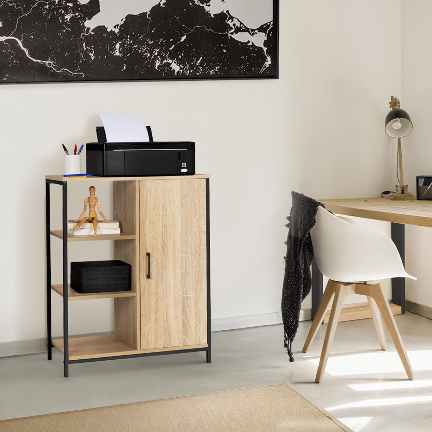 - Buffet D'Appoint 3 Étagères Et Placard 70 Cm Detroit Design Industriel