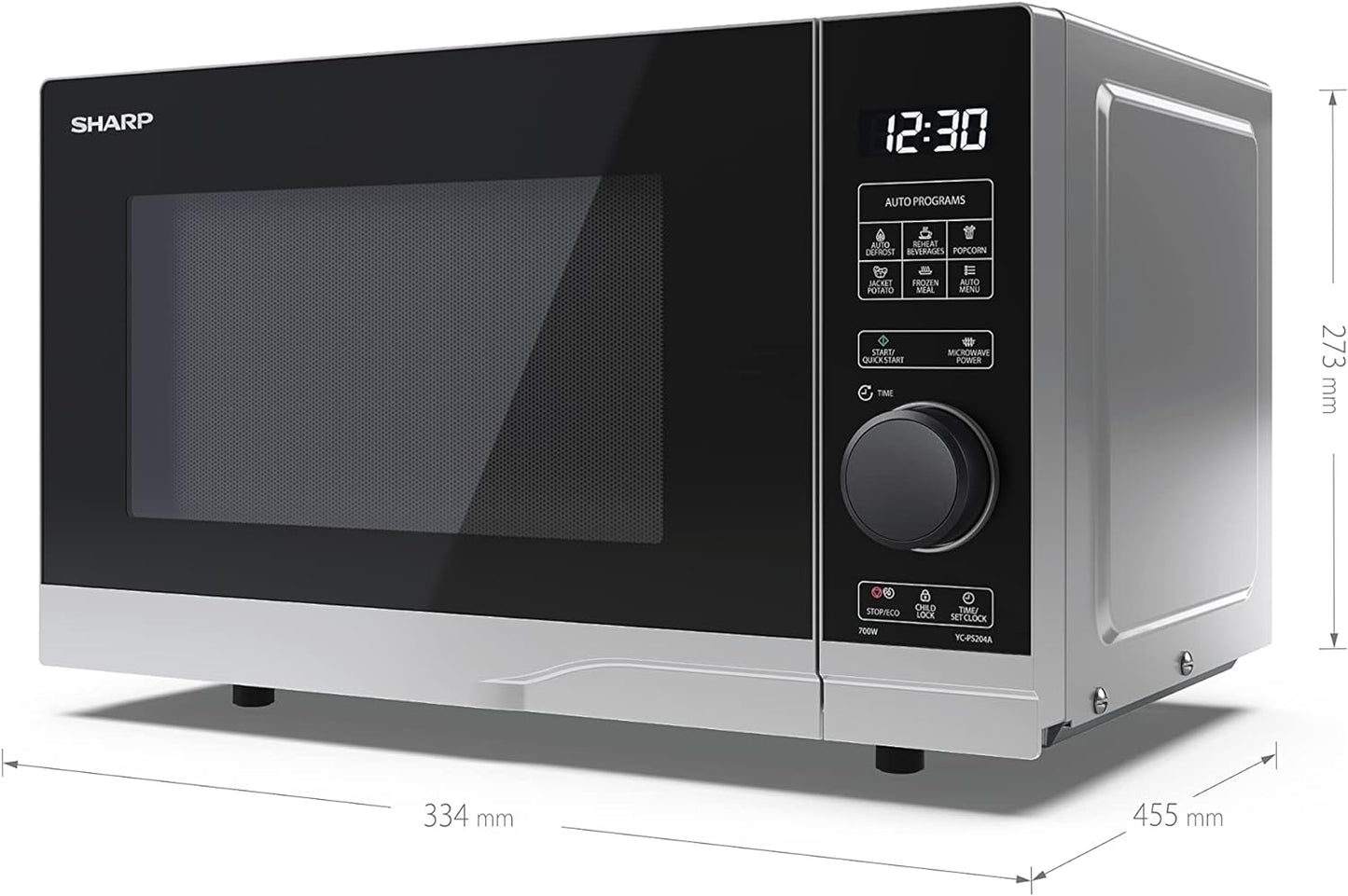 YC-PS204AE-S Micro-Ondes 700 W 20 L 10 Niveaux De Puissance Fonction Eco Décongélation Sécurité Enfant Argenté/Noir