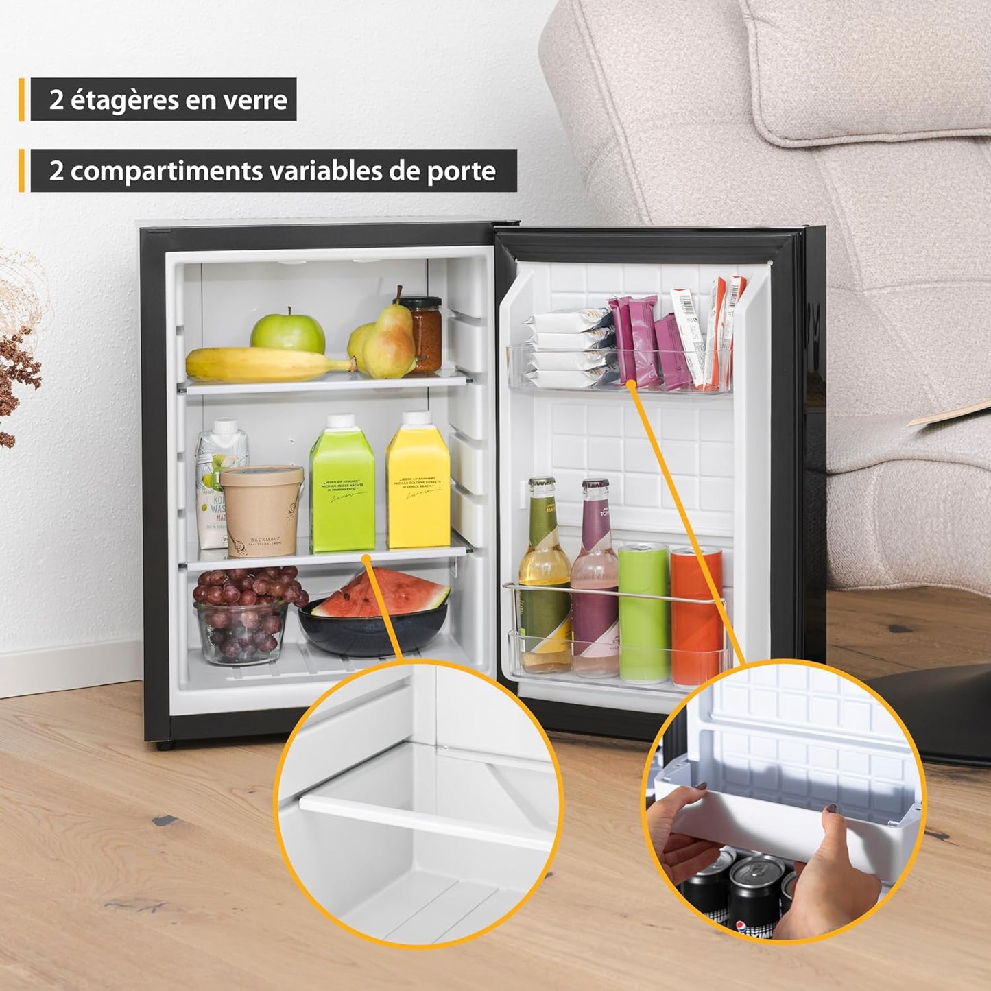 TZS First Austria Mini Frigo De Chambre 40L - Petit Frigo Silencieux Sans Congélateur, Réfrigérateur À Boissons Avec Clé, Butée De Porte Interchangeable, Idéal Pour Hôtel