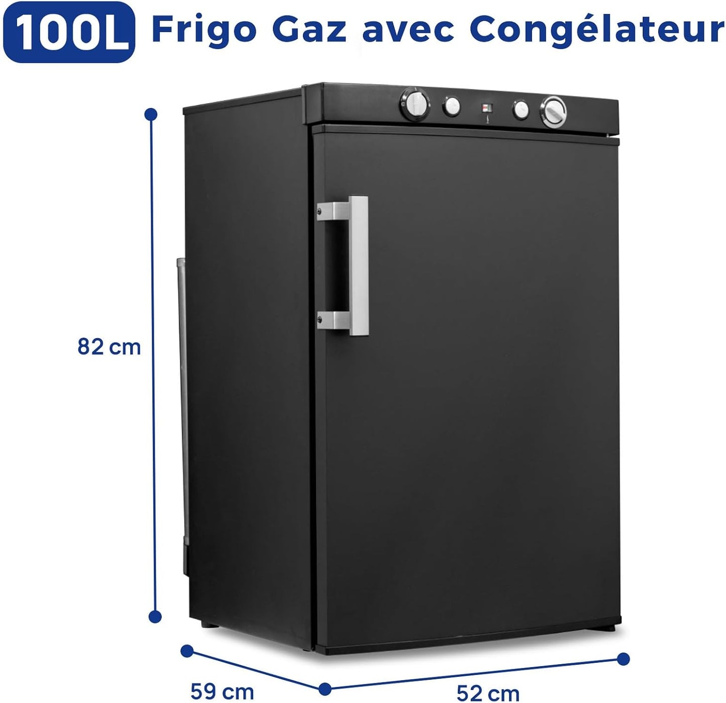 Frigo Trimixte 12V 220V Gaz, 100L, Frigo Camping Gaz, Réfrigérateur Gaz Avec Congélateur, Pour Camping Car, Caravane, Cabanon, Chalet, Noir