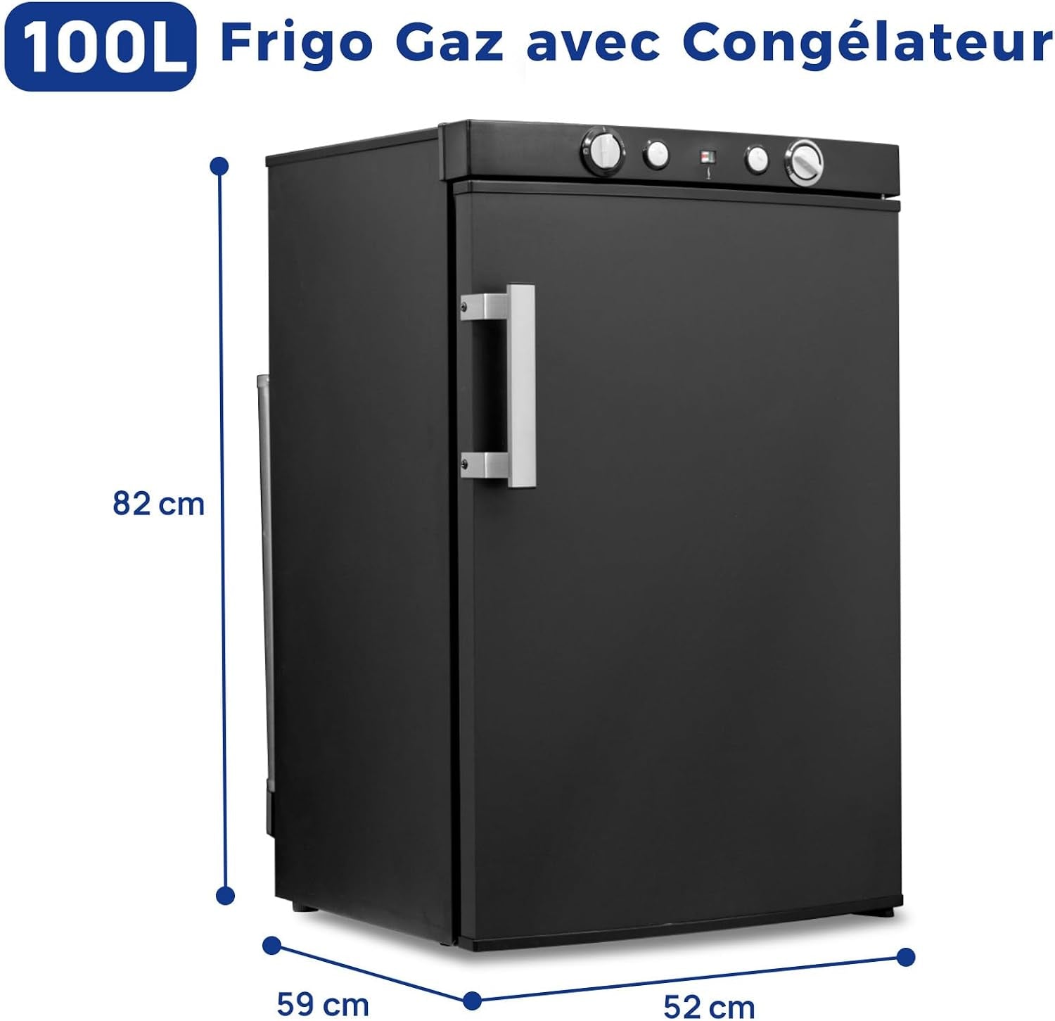 Frigo Trimixte 12V 220V Gaz, 100L, Frigo Camping Gaz, Réfrigérateur Gaz Avec Congélateur, Pour Camping Car, Caravane, Cabanon, Chalet, Noir