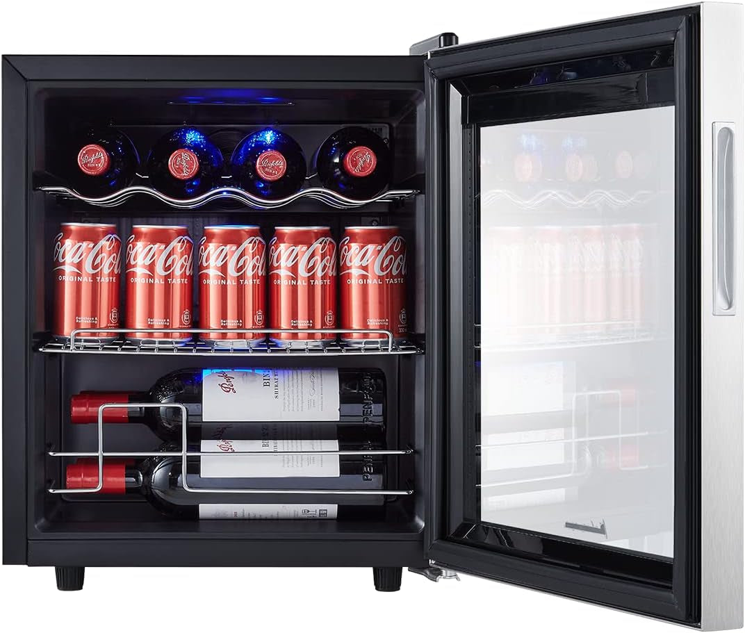 KRC-40GE Mini Réfrigérateur Avec Panneau De Commande Tactile, Zone De Refroidissement 5-18 °C, Porte En Verre En Acier Inoxydable, Réfrigérateur Bouteille, 40 L [Classe Énergétique G]