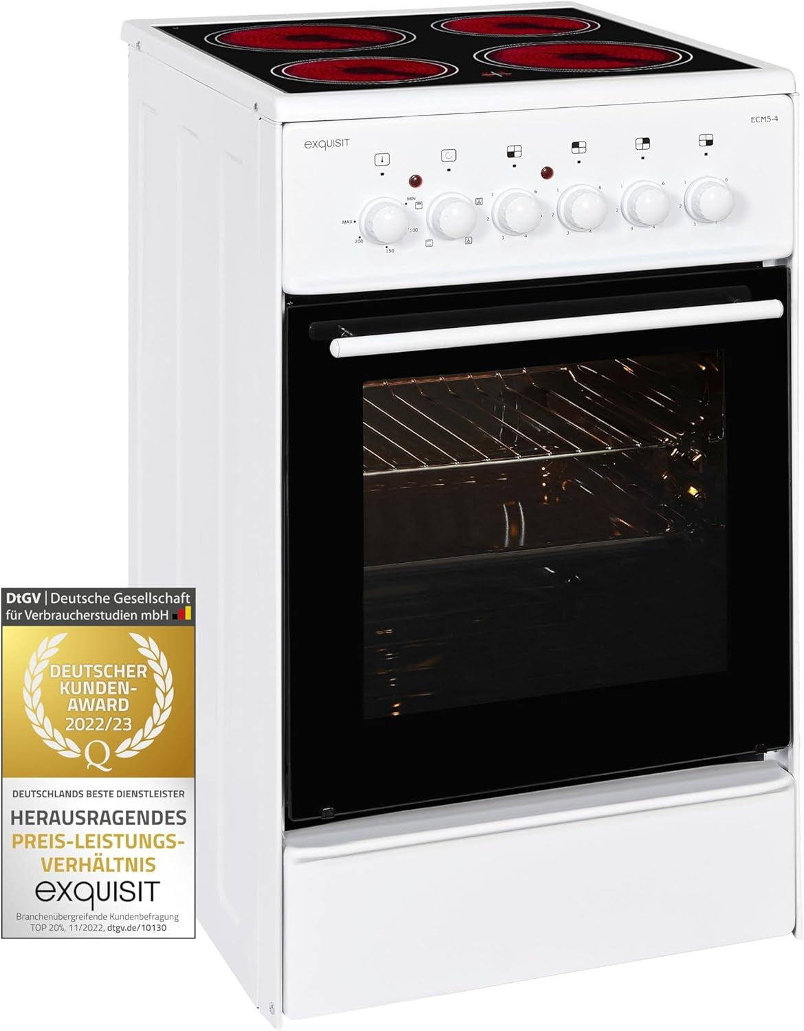 Exquisit ECM 5-4 Cuisinière Blanc Plaque Avec Zone À Induction a - Fours Et Cuisinières (Cuisinière, Blanc, Rotatif, Devant, Plaque Avec Zone À Induction, Verre-Céramique)