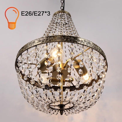 Lustre Cristal 3 Lumières, Lustre Vintage Avec Chaîne Réglable, E27, Pour Salle À Manger, Salon, Chambre À Coucher