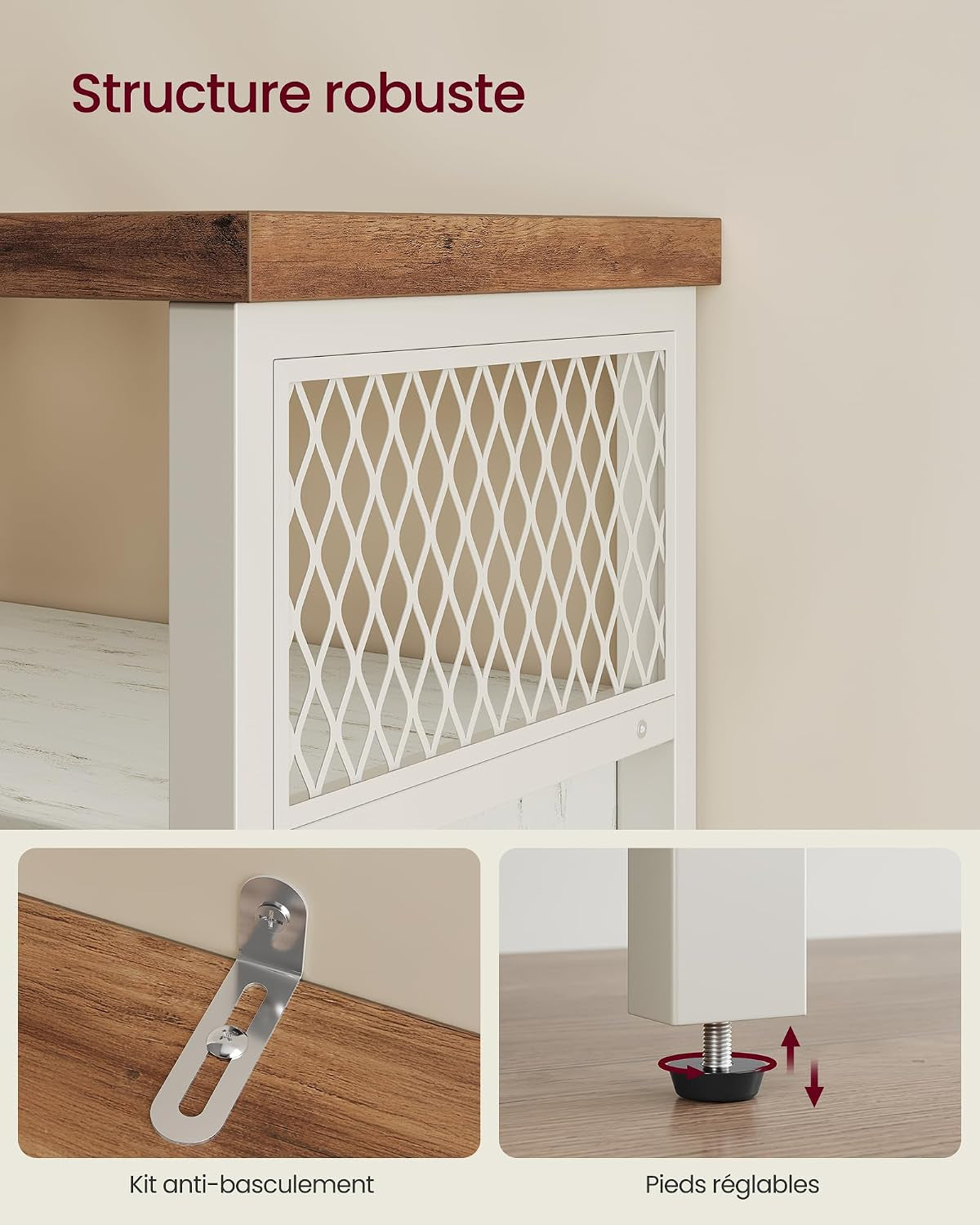 Buffet Cuisine, Meuble De Rangement, Avec 2 Portes Coulissantes | Bahut, Pour Salon, 33 X 100 X 80 Cm, Étagères Réglables, Blanc Rustique Et Blanc Crème, Daxton Collection LSC092W01