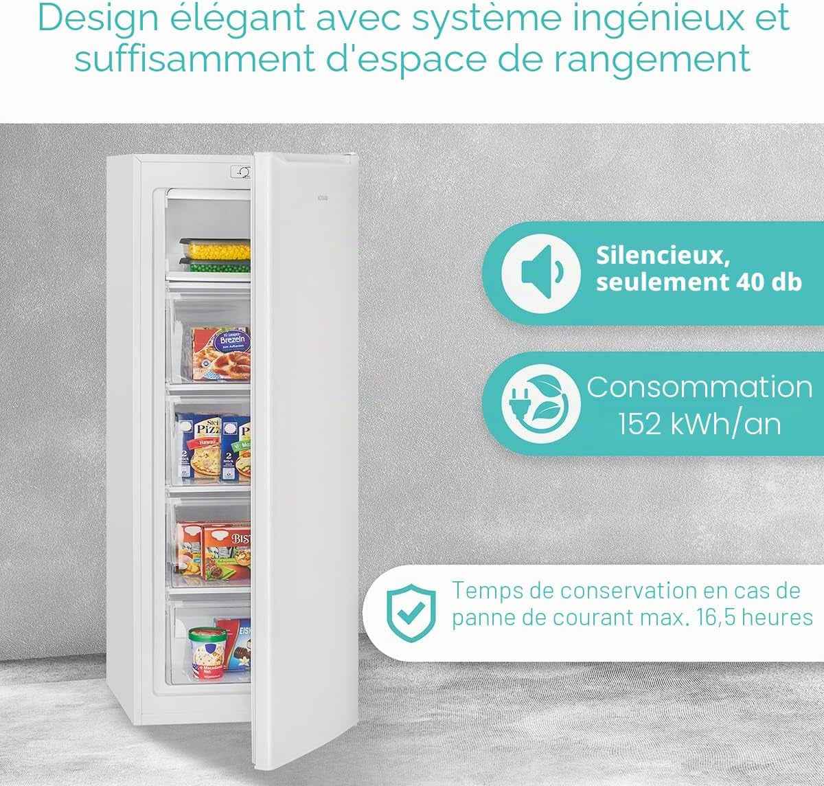 Congélateur Armoire 168 L Tiroirs GS 7364, Pose Libre, Blanc | Congélateur Pose Libre, Tiroirs De Rangement, Réglage De Température, Silencieux, Aspect Moderne