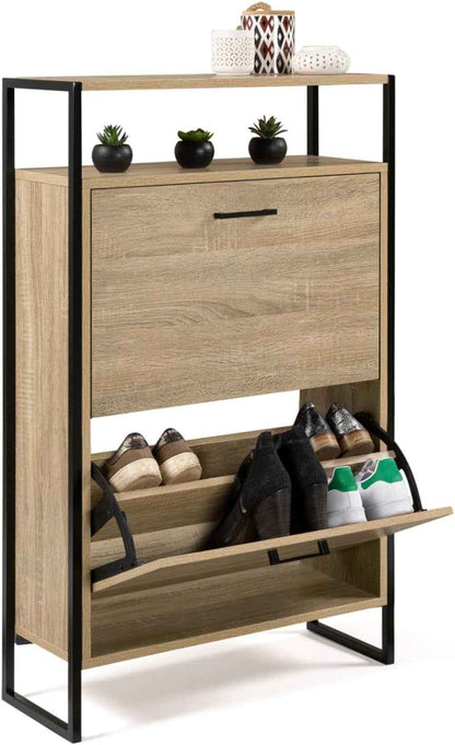 - Meuble À Chaussures 12 Paires LUIS 2 Portes Avec Étagère Supérieure Design Industriel