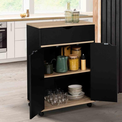 - Desserte De Cuisine Cosy Noir Et Bois | Avec Placard Et Tiroir, L. 60 Cm