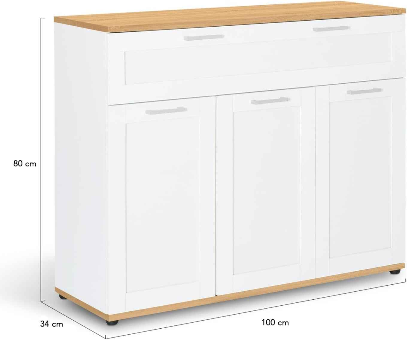- Buffet 100 Cm VITO 3 Portes Et 1 Tiroir Blanc Et Plateau Bois