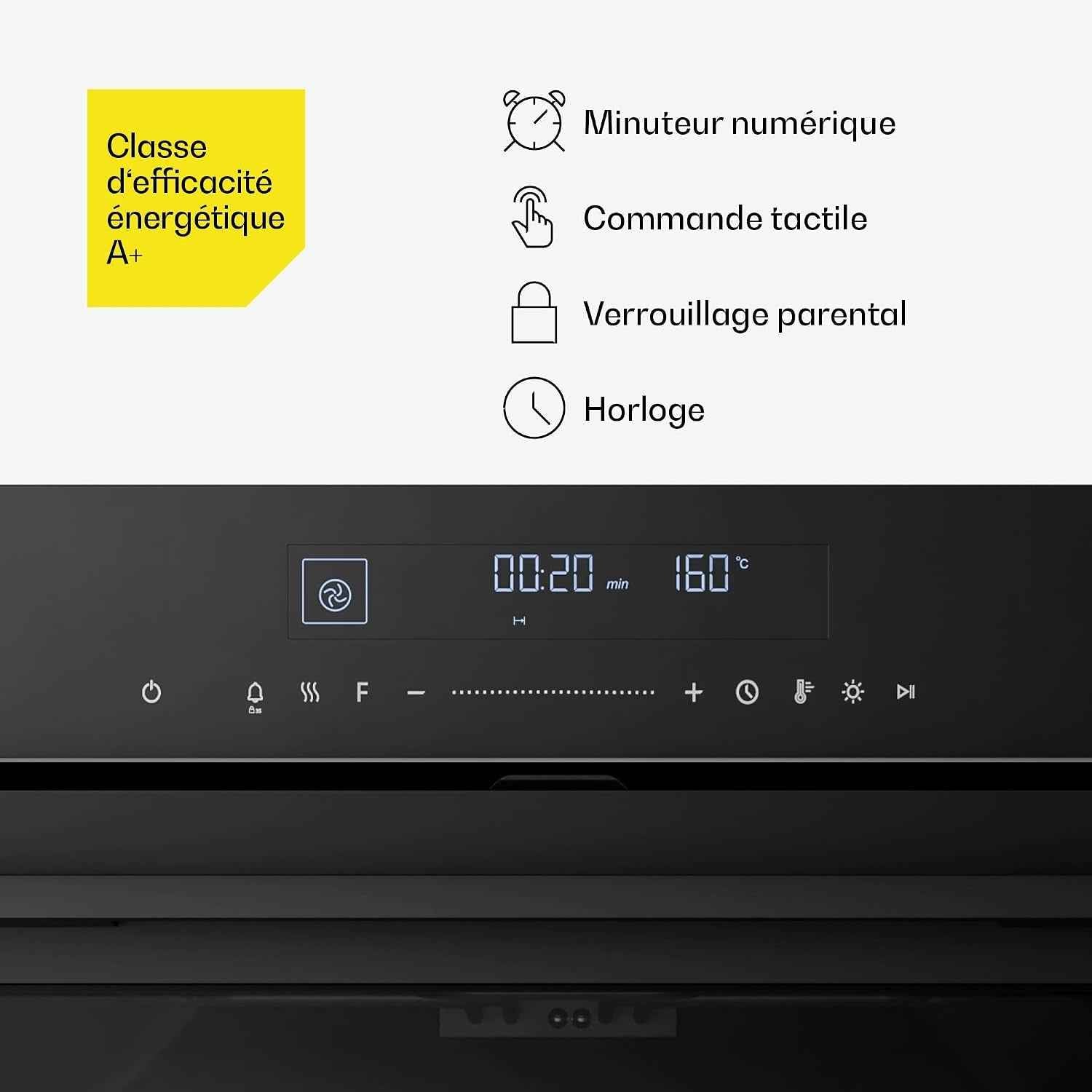 Klarstein Velaire Four Encastrable 60 Cm - 74L, 13 Modes, Classe A+, Commandes Tactiles, Nettoyage Facile, Four Électrique Encastrable, Minuterie, Noir
