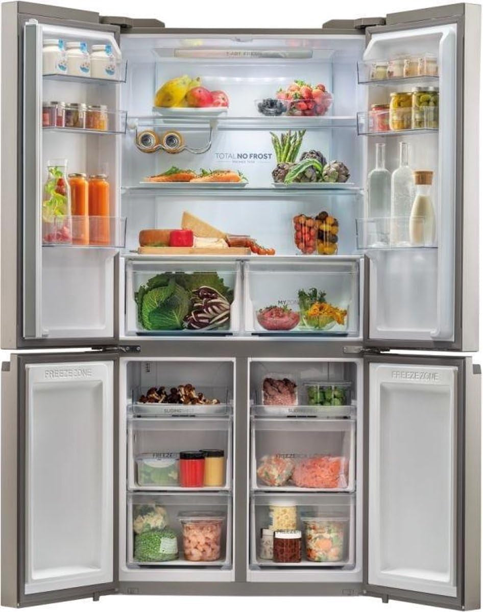 Cube 90 Serie 5 HTF-540DP7 Frigo Américain Autoportante 528 L F Platine, Acier Inoxydable