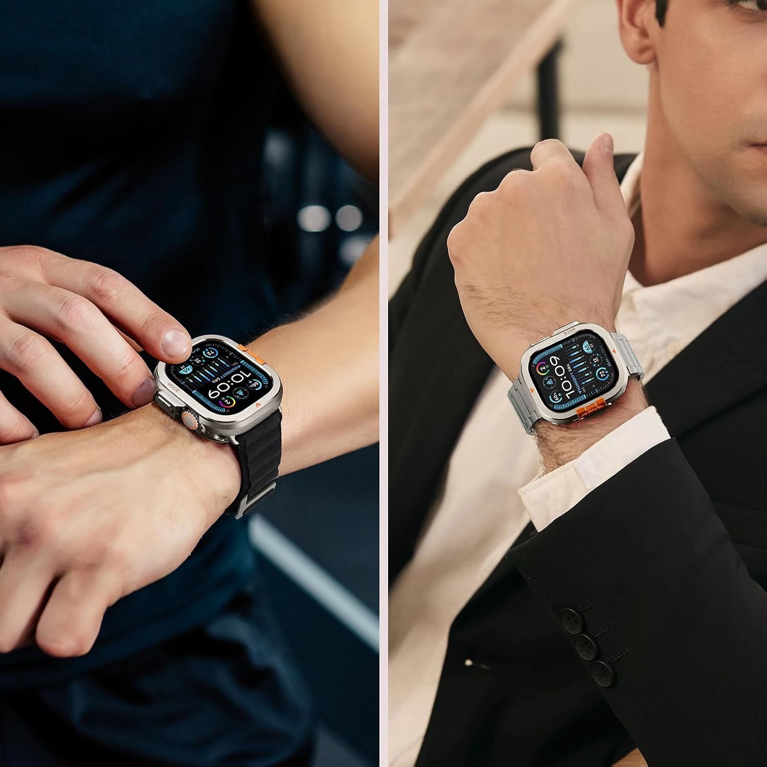 Métal Coque Compatible Avec Apple Watch Ultra 3/2/1 49Mm Avec Couverture Arrière, Robuste Protecteur Anti-Rayures Coque Pour Iwatch Ultra 49Mm, Titane