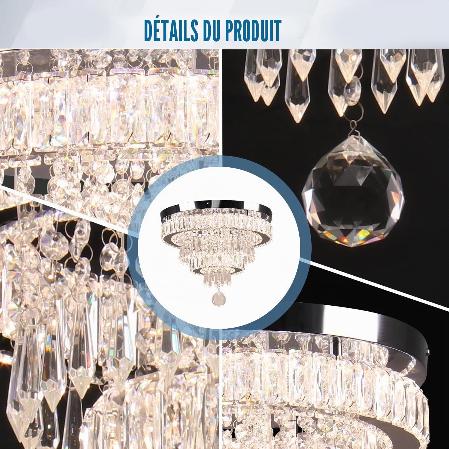 15,7" Lustres En Cristal Modernes LED Dimmables Avec Télécommande, K9 Lustres Fil Pour Chambre À Coucher, Salle À Manger, Salon Et Couloir (Multicolore)
