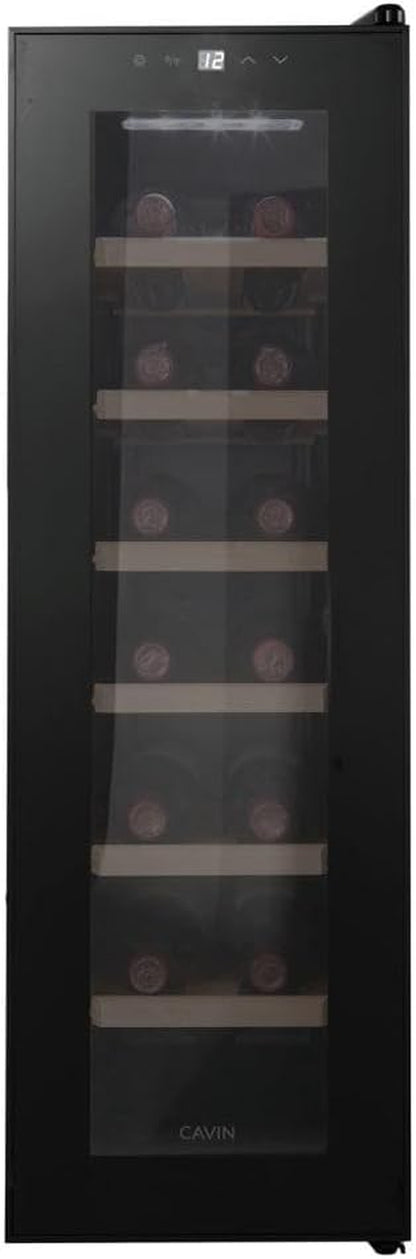 Cave À Vin Thérmoelectrique À Pose Libre, Northern Collection 14 Black, Cave À Vin Noire, 14 Bouteilles, Porte Anti-Uv, Six Clayettes En Bois