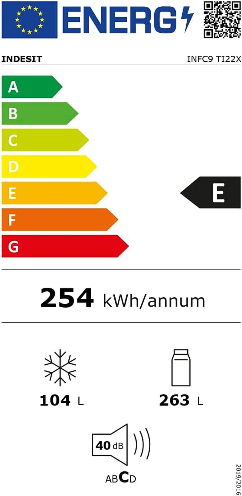 Indesit INFC9TI22X Réfrigérateur Combiné - Total Nofrost, Pose Libre, 367L