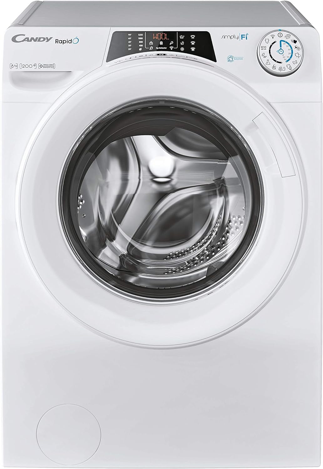 Rapidó RO 1284DWME/1-S – Lave Linge 8 Kg, 9 Cycles Rapides, 1200 Tours/Min, Wi-Fi & Bluetooth, Moteur Inverter, Fonction Vapeur, 51 Db, Classe A+++-20% AB, Blanc