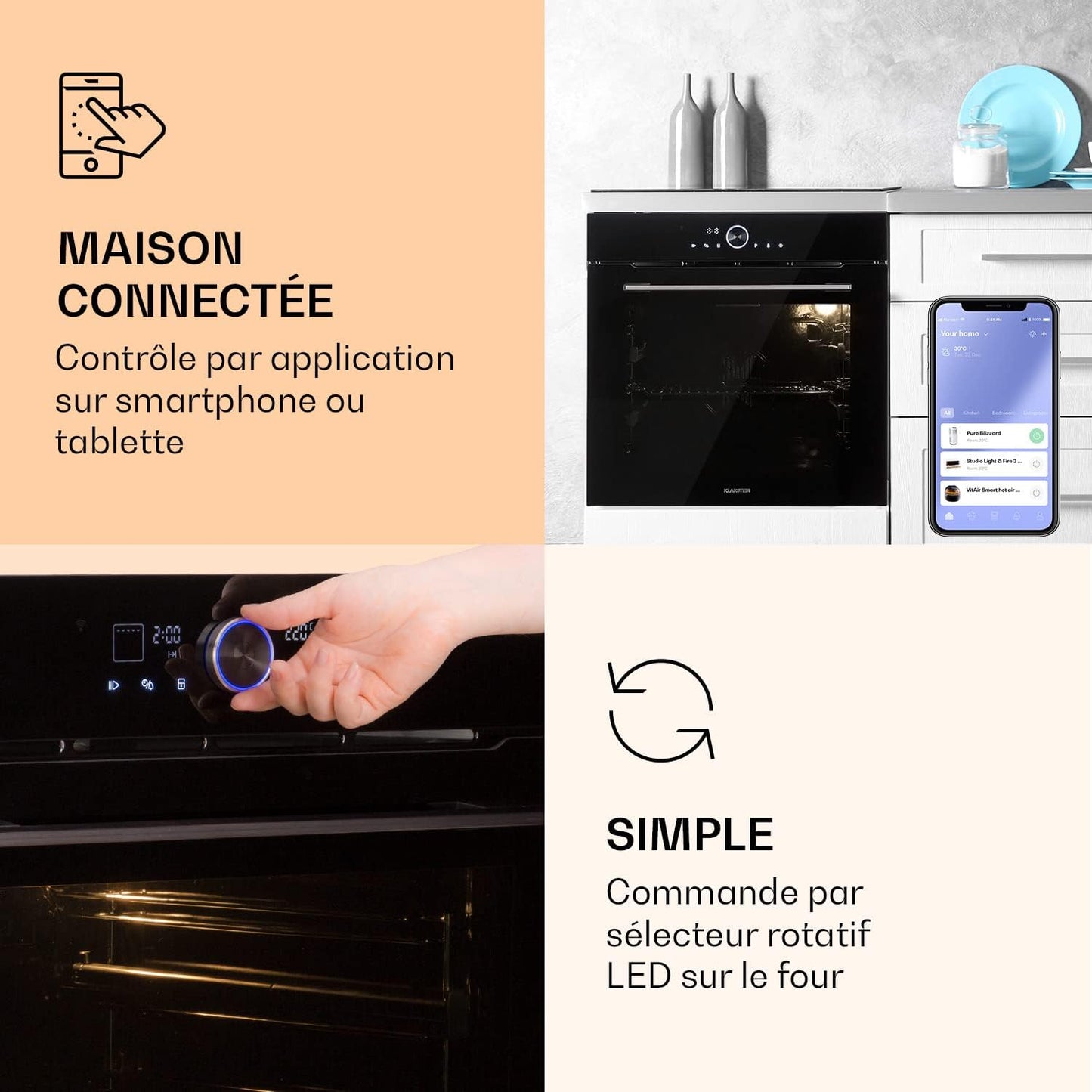 Four Encastrable Chaleur Tournante, Four Encastrable Noir Avec 11 Modes, Four Electrique Avec Décongélation, Convection, Grill, Four Connecté De 73L, Utilisation Facile, Four À Encastrer