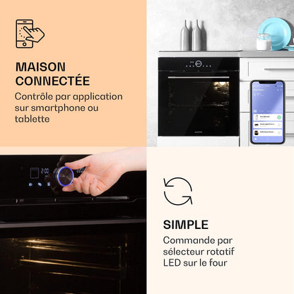 Four Encastrable Chaleur Tournante, Four Encastrable Noir Avec 11 Modes, Four Electrique Avec Décongélation, Convection, Grill, Four Connecté De 73L, Utilisation Facile, Four À Encastrer