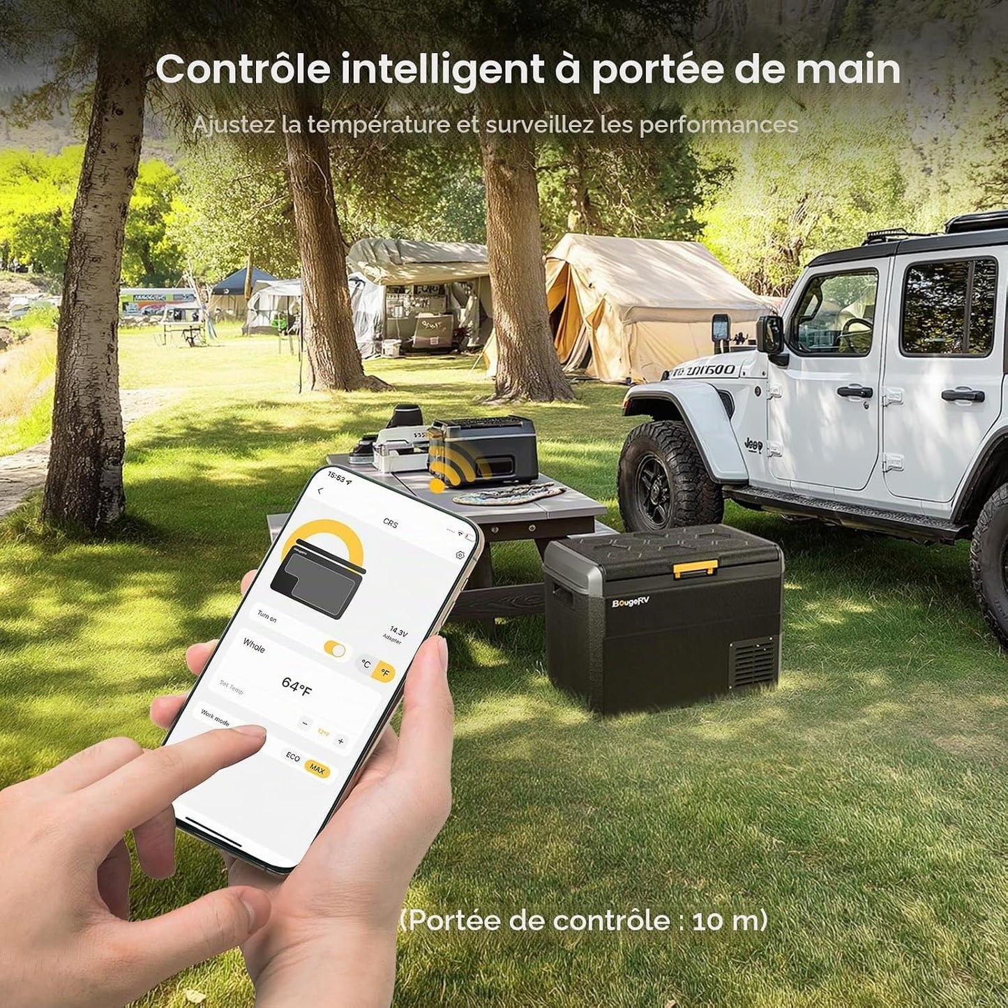 CRS 50L Glacière À Compresseur Étanchéité IPX4 Congélateur Réfrigérateur À Compression 12/24V 220V Pour Voiture Camping Voyage Bateau Contrôle APP -20℃~20°C