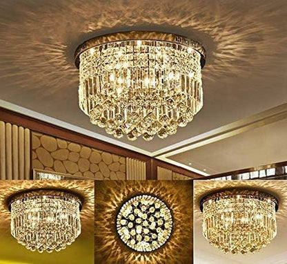Lustre De Gouttes De Pluie En Cristal Clair Moderne Éclairage Encastré Montage LED Plafonnier Pour La Salle À Manger Salle De Bains Chambre Salon E14 Ampoules Requis