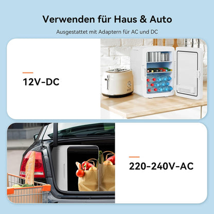 Mini Frigo 10L Avec Miroir, Mini Réfrigérateurs Portable, Petit Frigo Cosmetique 12V/220V, Frigo De Chambre Avec Fonction Chaud/Froid, Miroir De Maquillage Pour Voitures, Blanc