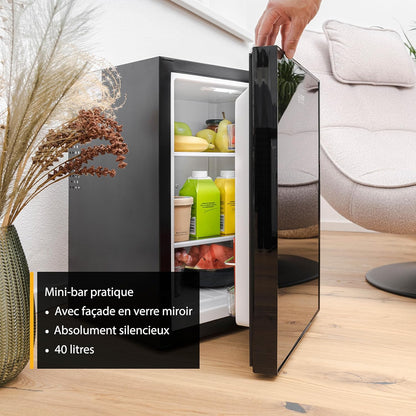 TZS First Austria Mini Frigo De Chambre 40L - Petit Frigo Pratique Et Compact - Idéal Pour Chambre, Bureau, Dortoir - Mini Frigo Économique En Énergie, Éclairage LED, Noir