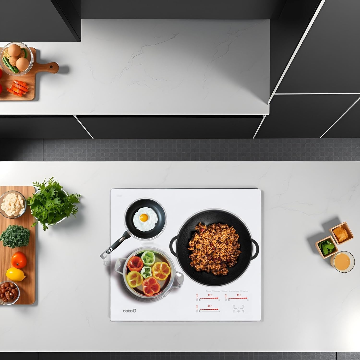 , Plaque D'Induction, Modèle INSB 6003 WH, 3 Zones De Cuisson, 9 Niveaux De Puissance + Booster 52X60X6Cm Blanc