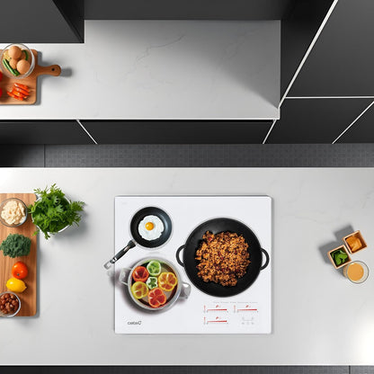 , Plaque D'Induction, Modèle INSB 6003 WH, 3 Zones De Cuisson, 9 Niveaux De Puissance + Booster 52X60X6Cm Blanc