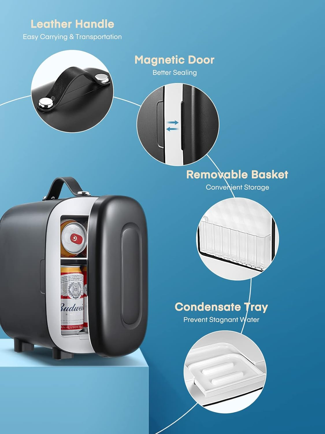 Mini Frigo De Chambre 5L, USB/AC/DC Brancher, Pour Voiture 12V 240V Pour Camping, Petit Skincare Réfrigérateur Comestique Silencieux, Glacière Portable De Beauté, Garder Froid, 6 Canettes, Noir