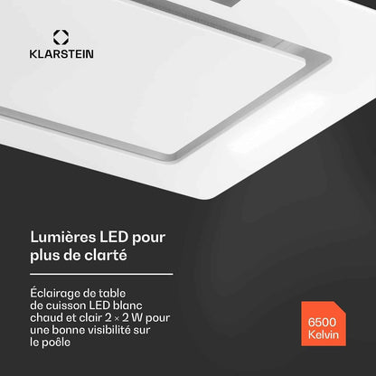 Klarstein Hotte Aspirante Encastrable 72 Cm, Hotte Aspirante Silencieuse, De Cuisine Avec Lampes LED, Débit D'Air Puissant 466 M³/H, Minuterie, Commandes Tactiles, Avec Évacuation