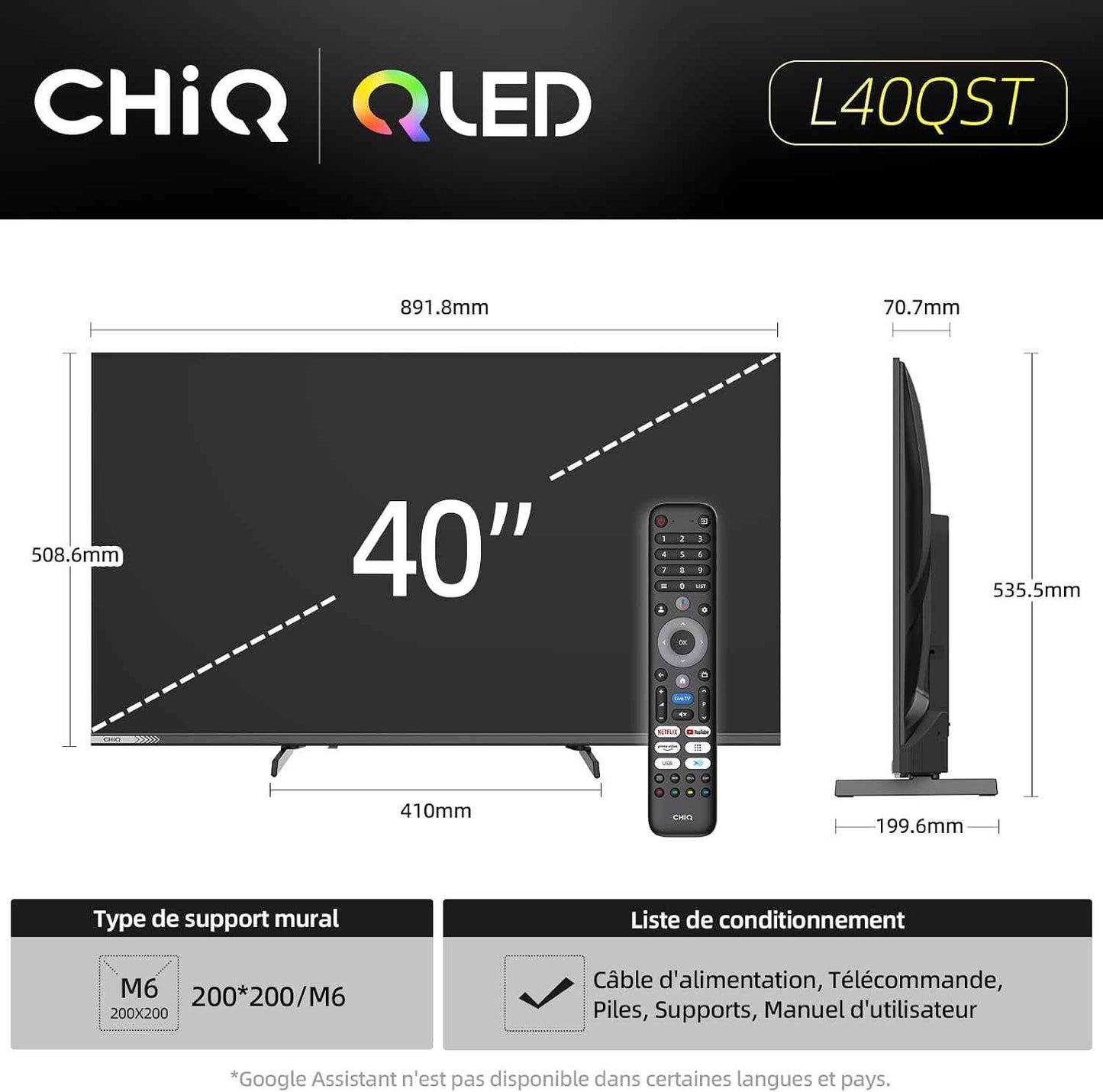 TV Connectée 40 Pouces FHD QLED Pro Google TV (L40QST) | HDR10, Apple Airplay, Dolby Audio &Dbx-Tv, Contrôle Vocal Google, Design Sans Bord