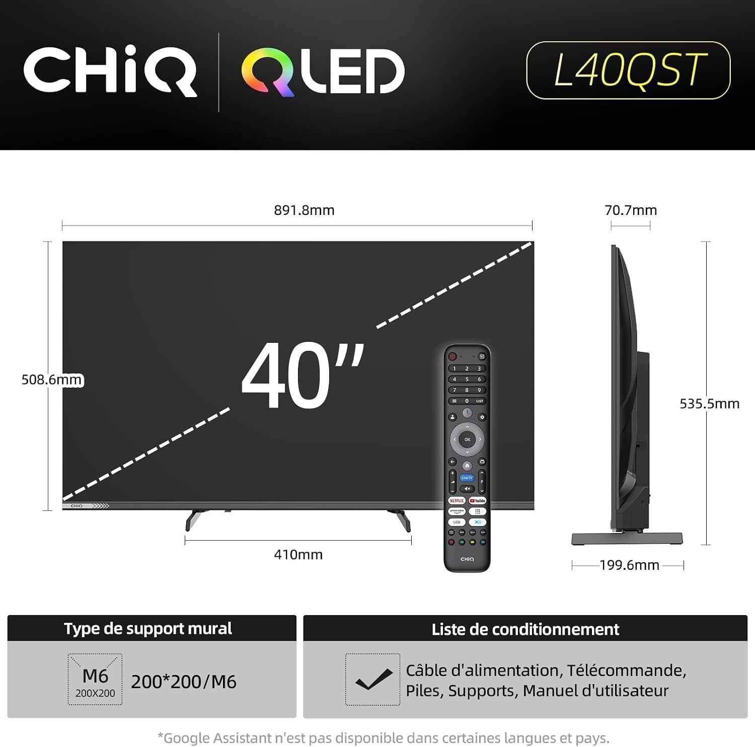 TV Connectée 40 Pouces FHD QLED Pro Google TV (L40QST) | HDR10, Apple Airplay, Dolby Audio &Dbx-Tv, Contrôle Vocal Google, Design Sans Bord