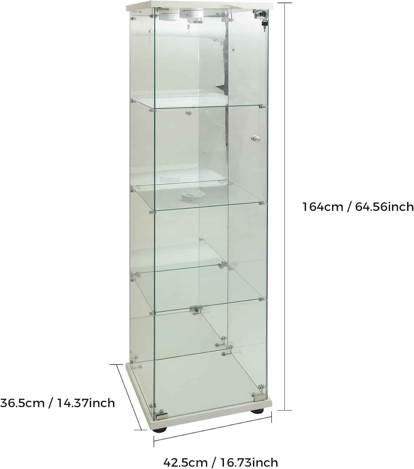 Vitrine En Verre, Meuble De Rangement Autonome Avec Éclairage LED Et Effet Miroir, Vitrine En Verre À 4 Couches, Convient Pour Bureau, Salon, Cuisine, 164 X 42,5 X 36,5 Cm (Blanc)